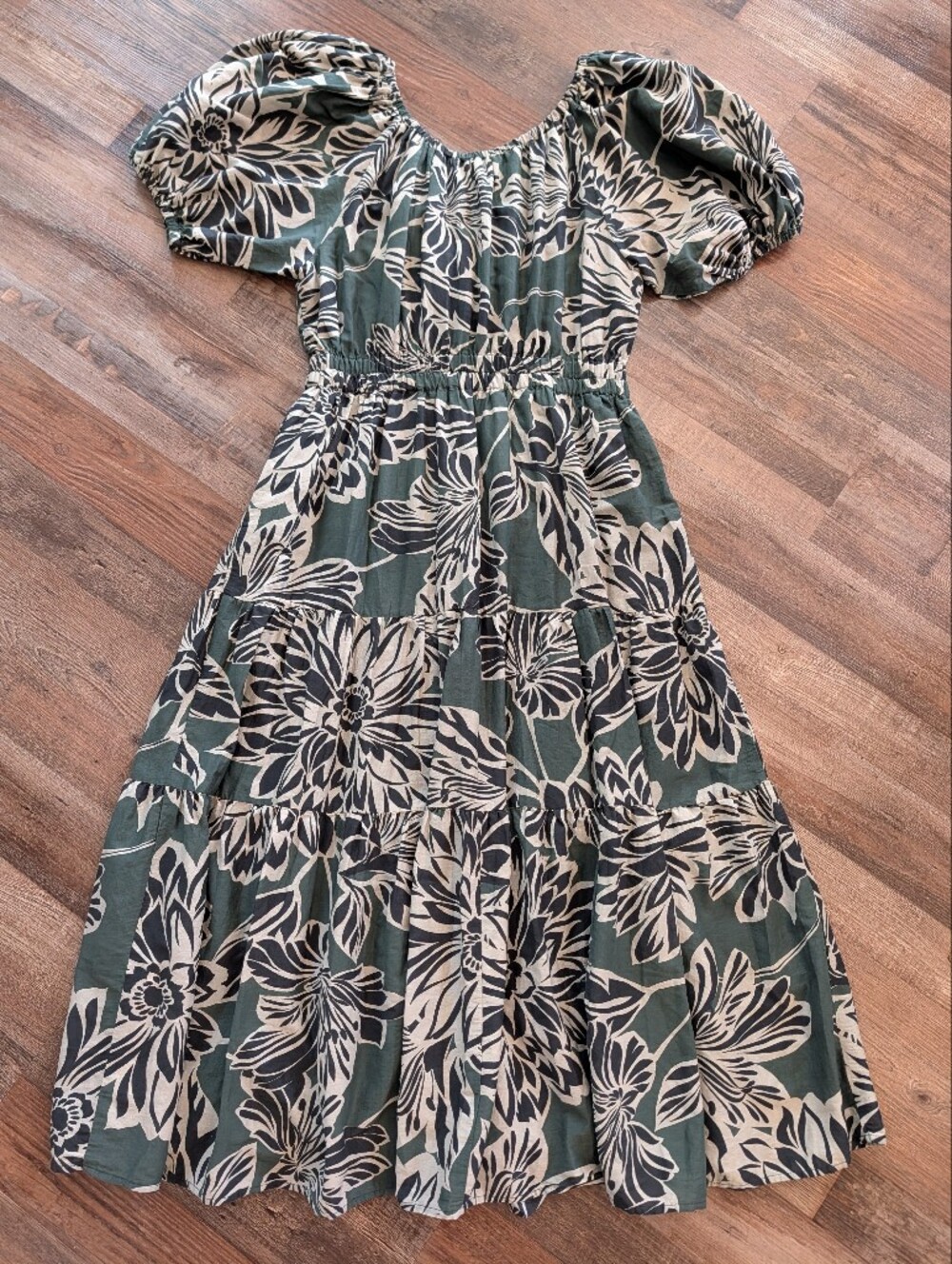 Velvet Raya Floral Print Silk Cotton Blend Puff Sleeve Voile Midi Dress Sz M - Picture 4 of 16